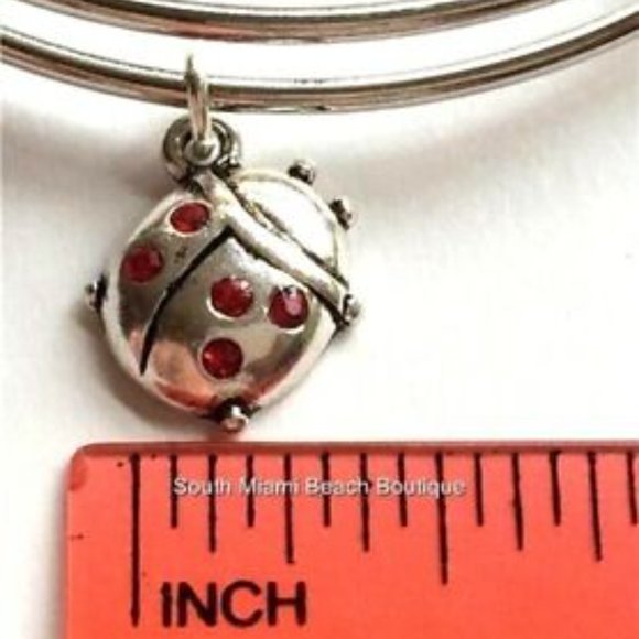 Crystal Ladybug Charm Bracelet Lady Bug Red Crystal Insect Silver Plated Bangle - Picture 7 of 8